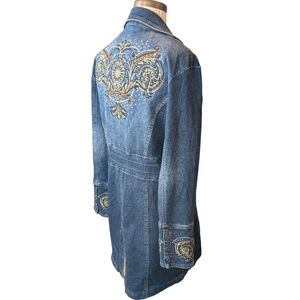 Y2K Zenim Denim Embroidered, embellished Jean Jacket Duster. Medium